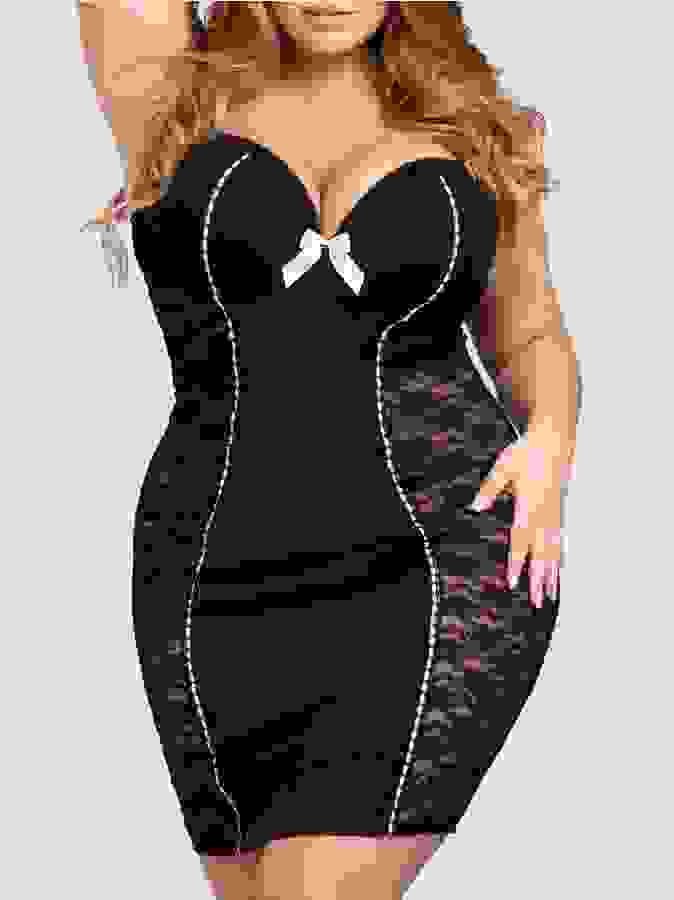 Lovehoney Plus Size Push-Up Plunge Dress, Black, hi-res